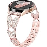 G-ficu Butterfly 20mm Watch Band for Samsung Galaxy Watch 4 5 6 7 FE Band 40mm 44mm, Women Bling Metal band for Samsung Watch Bands 7 6 5 4 FE/5Pro/Watch 4 6 Classic/Watch 3 41mm/Active 2-Pink Gold