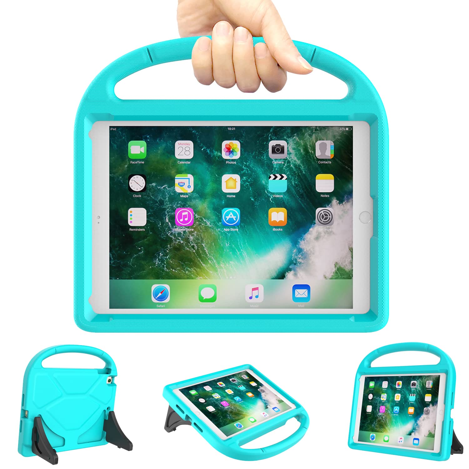 TrendGate Case for iPad 9.7 Inch 2018/2017 6th/5th Generation - Lightweight Shockproof Kids Cover With Handle and Kickstand for Air/Air 2/Pro 9.7 Inch Tablet - Turquoise