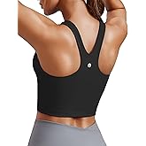 PINSPARK Women Sports Bra High Neck Racerback Workout Crop Tank Top Longline Padded Yoga Tops with Built in Pads