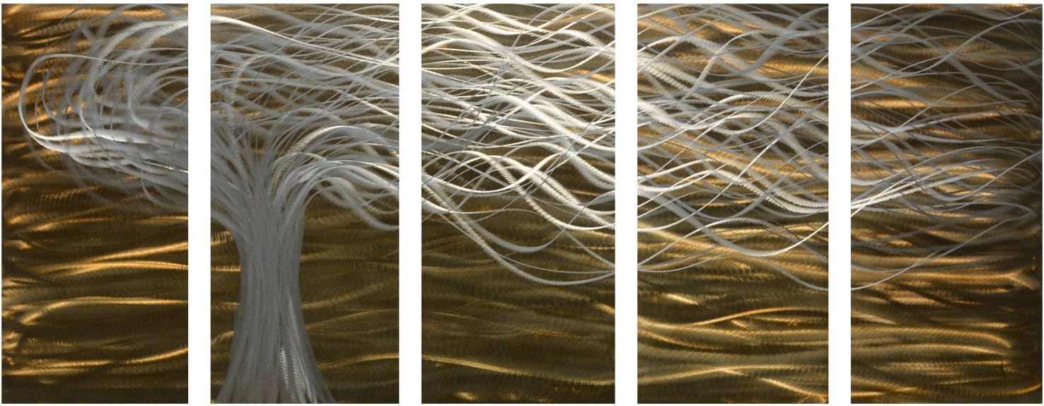 Winpeak Art Handcraft Aluminum Metal Wall Art Abstract Tree Painting Large Indoor and Outdoor Modern Contemporary Decor Sculpture Decorative Artwork (64"W x 24"H (12"x24" x5 panels))