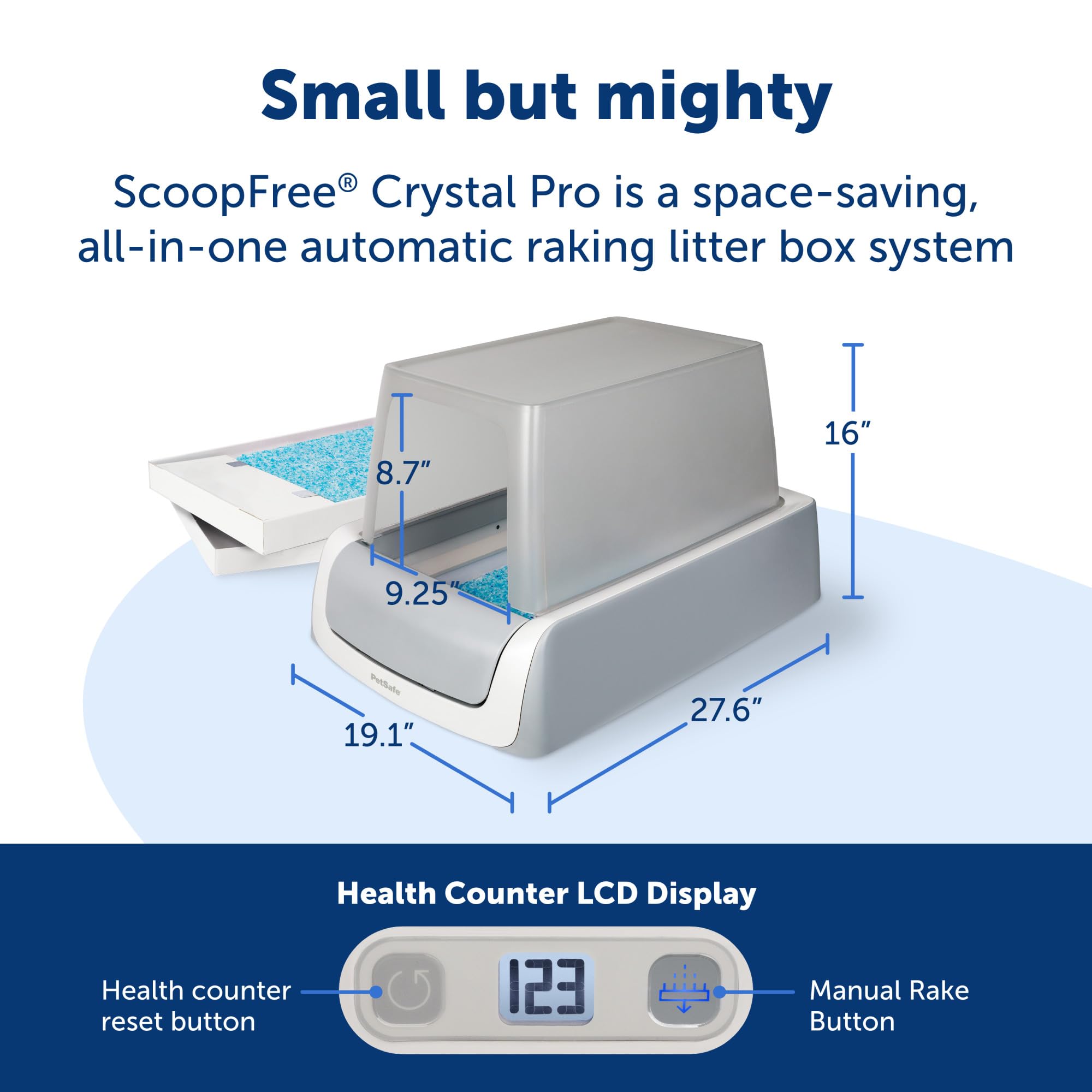 PetSafe ScoopFree Crystal Pro Self-Cleaning Automatic Cat Litter Box - Front-Entry Motion-Sensing Cat Box with Integrated Health Counter - Includes 1 Disposable Crystal Litter Tray