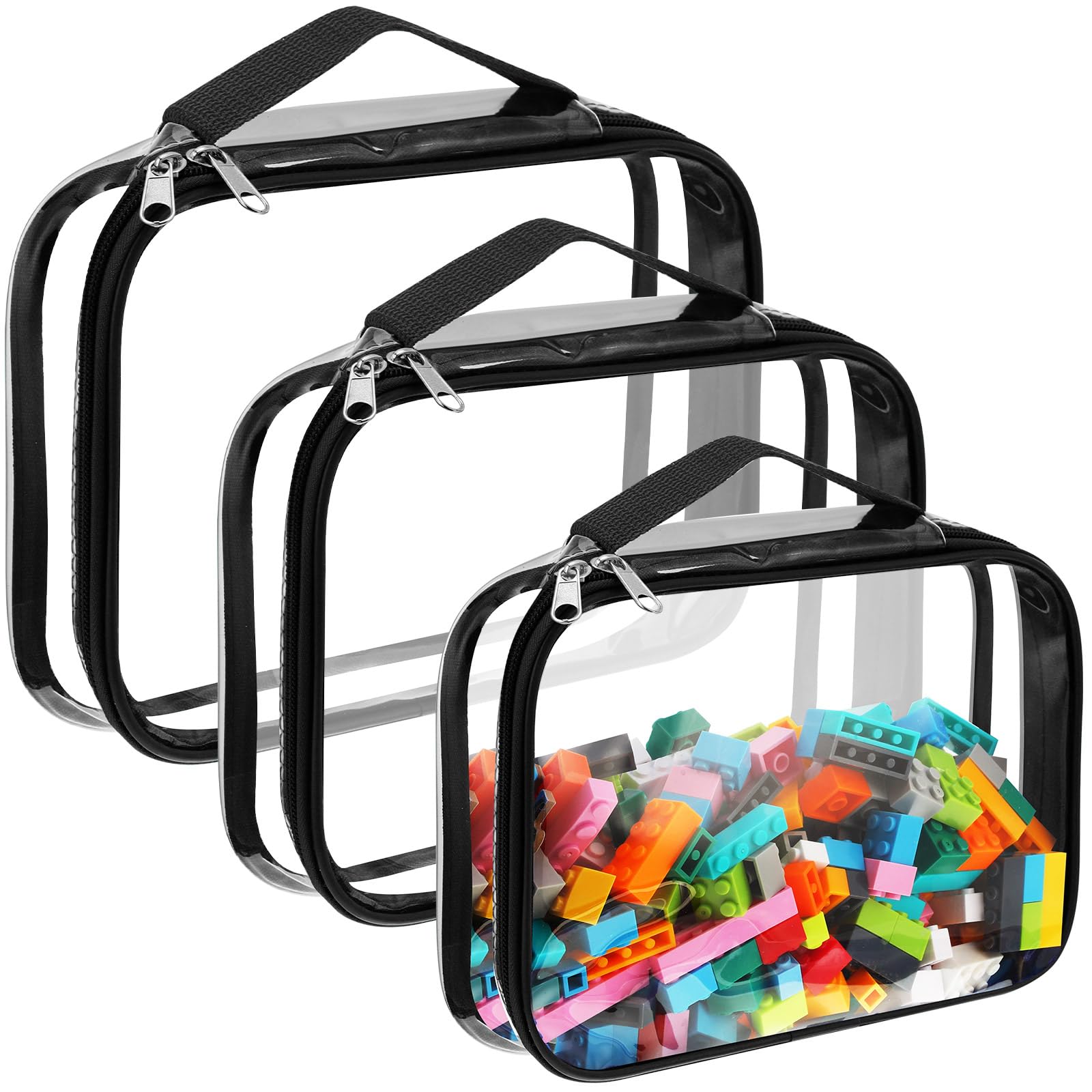 Photo 1 of Sanwuta 3 Packs Toy Storage Bags with Zipper, Clear PVC Organizing Waterproof Toy Bags for Board Games, Building Blocks, and Kids Books(3 Sizes,Black)