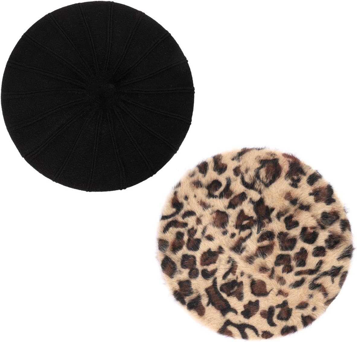NVENF 2Pack Beret Hats for Men Women Leopard Print Wool Blend Beanie French Beret