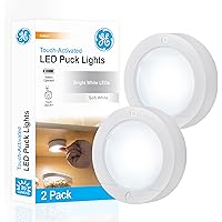 GE Wireless LED Puck Lights, 2 Pack, Battery Operated, 20 Lumens, Touch Light, Tap Light, Stick on Lights, Under Cabinet Ligh