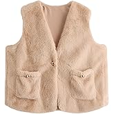 Verdusa Women's Faux Fur Vest Button Up Teddy Jacket Sleeveless Furry Fuzzy Winter Coats with Pockets