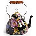 MACKENZIE-CHILDS Enamel Tea Kettle, Cute Kitchen Kettle for Stovetop, 3-Quart Capacity, Black Flower Market