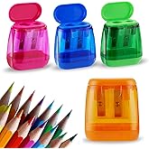 Sonuimy Pencil Sharpeners, 4 Pcs Pencil Sharpeners Manual | Dual Holes Compact Colored Handheld Pencil Sharpener for Kids with Lid Adults Students School Class Home Office (Covered)