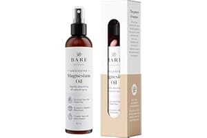 Bare Botanics Pure Magnesium Oil Spray from The Dead Sea 8oz Unscented | Rapidly Absorbing | Handpoured in USA | Supports Sle