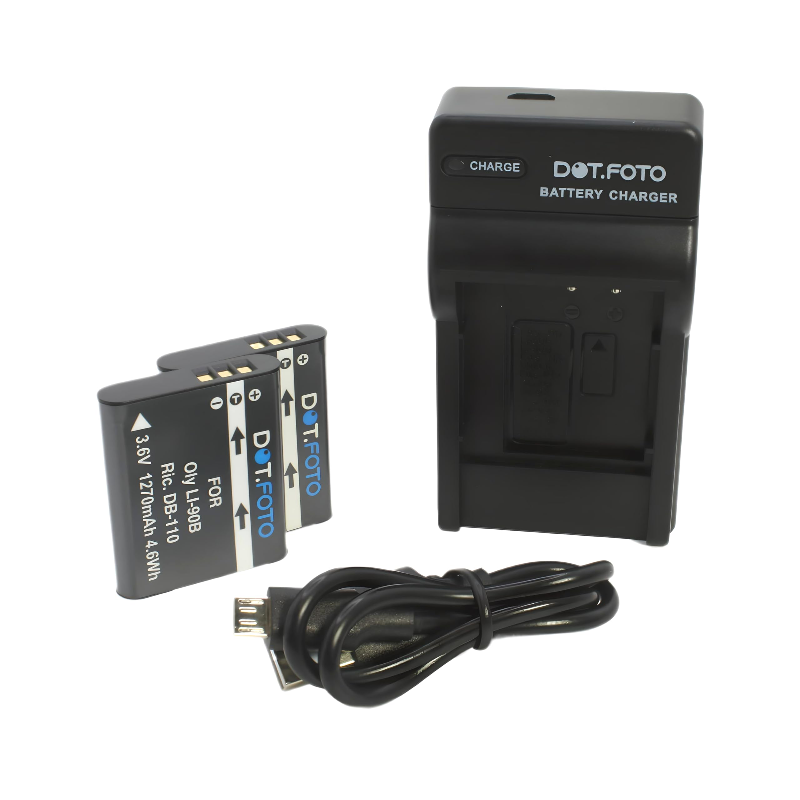 Dot.Foto LI-90B, LI-92B Premium 1270mAh Battery (2-pack) & UC-92 type USB Battery Charger for Olympus Tough TG-6, TG-5, TG-4, TG-3, TG-2, TG1 / XZ-2 / DS-2600, DS-9000, DS-9500 / for OM System TG-7