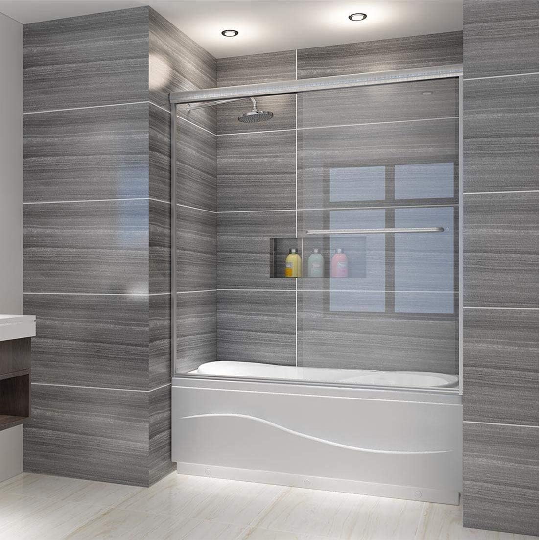 Elegant 58 1 2 In 60 In W X 62 In H Bypass Sliding Tub Shower Doors With 1 4 In Clear Glass Tub Glass Shower Door Brushed Nickel Finish Amazon Com