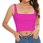 SanxiawaBa Women’s Sleeveless Crop Tops Square Neck Double Layer Workout Fitness Basic Cropped Tank Top