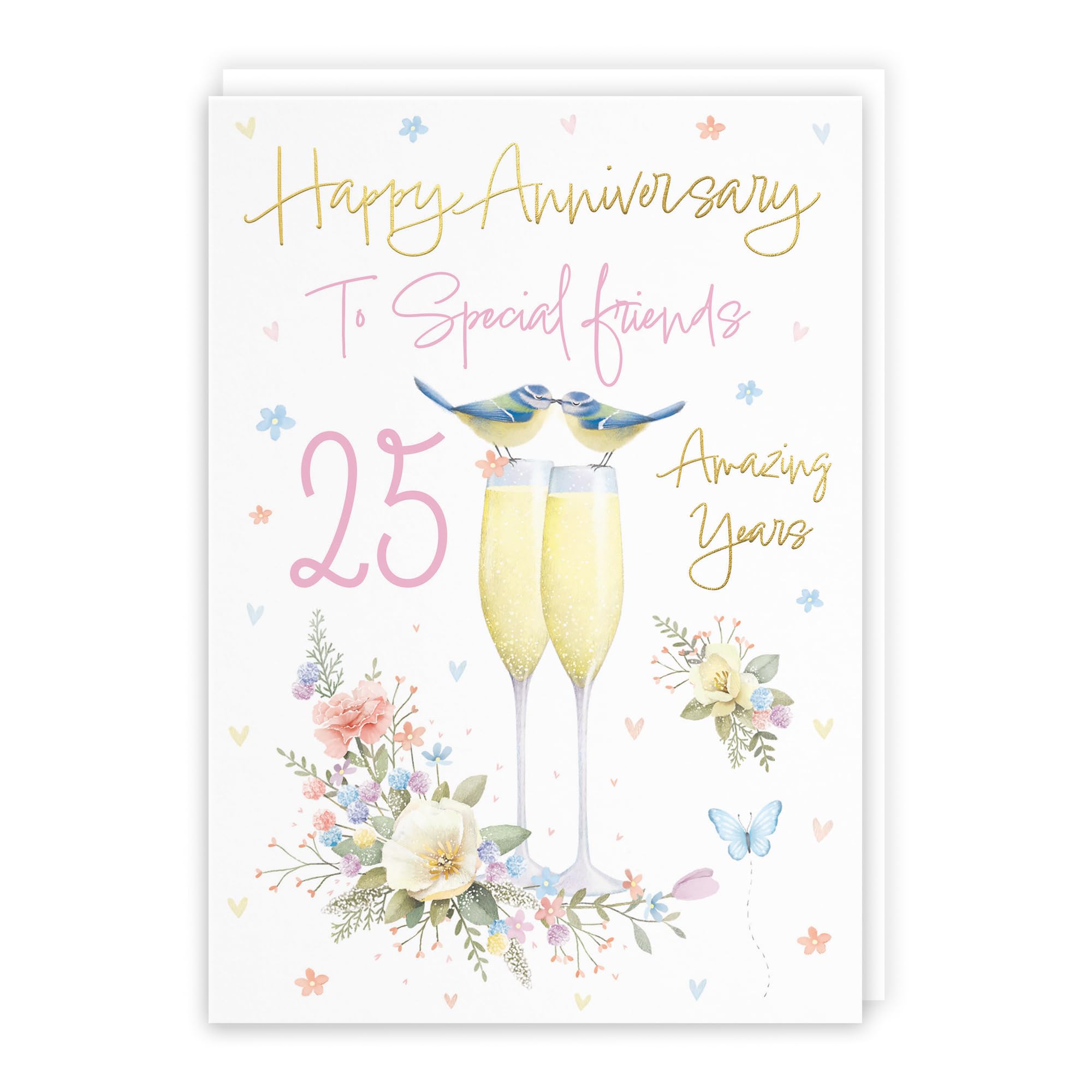 Hunts England - Special Friends 25th Anniversary Card - A5 Size - Champagne Flutes - Gold Foil - 25th Anniversary Card For Special Friends - 25 Years - Milo's Gallery