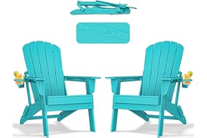 nevilywood Folding Adirondack Chair - Extended Ergonomic Backrest, Cup Holder - Easy Assembly - Durable HDPE Plastic, Weather Resistant & Maintenance-Free - Lawn, Patio, Deck Supports 380lbs Aruba