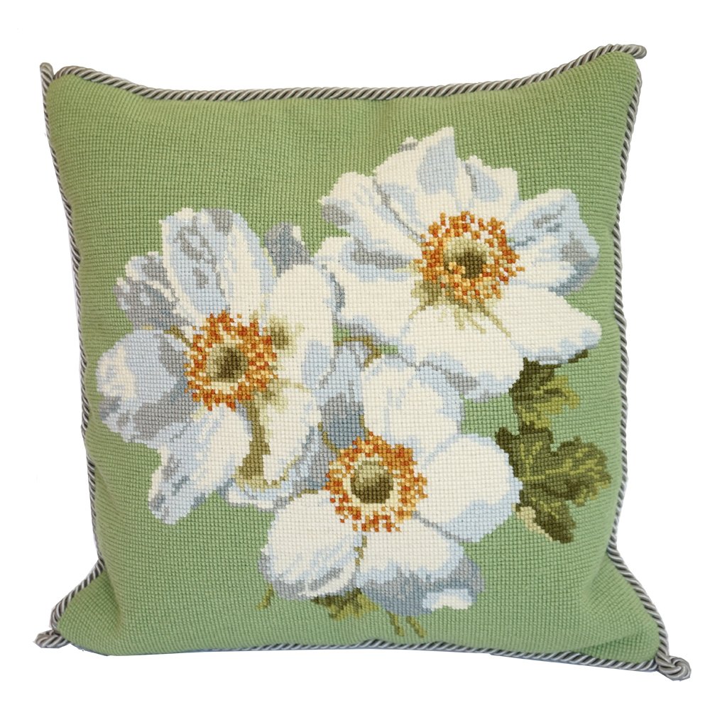 Anemone Needlepoint Tapestry Kit with green background from
