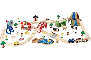 KidKraft Wooden Rural Farm Train Set with 75 Pieces, Children's Toy Vehicle Playset, Gift for Ages 3+
