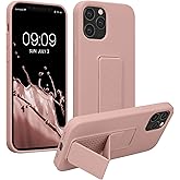 kwmobile Case Compatible with Apple iPhone 12 / iPhone 12 Pro - Case with Hand Strap and Stand Soft TPU Silicone Coating - Dusty Pink