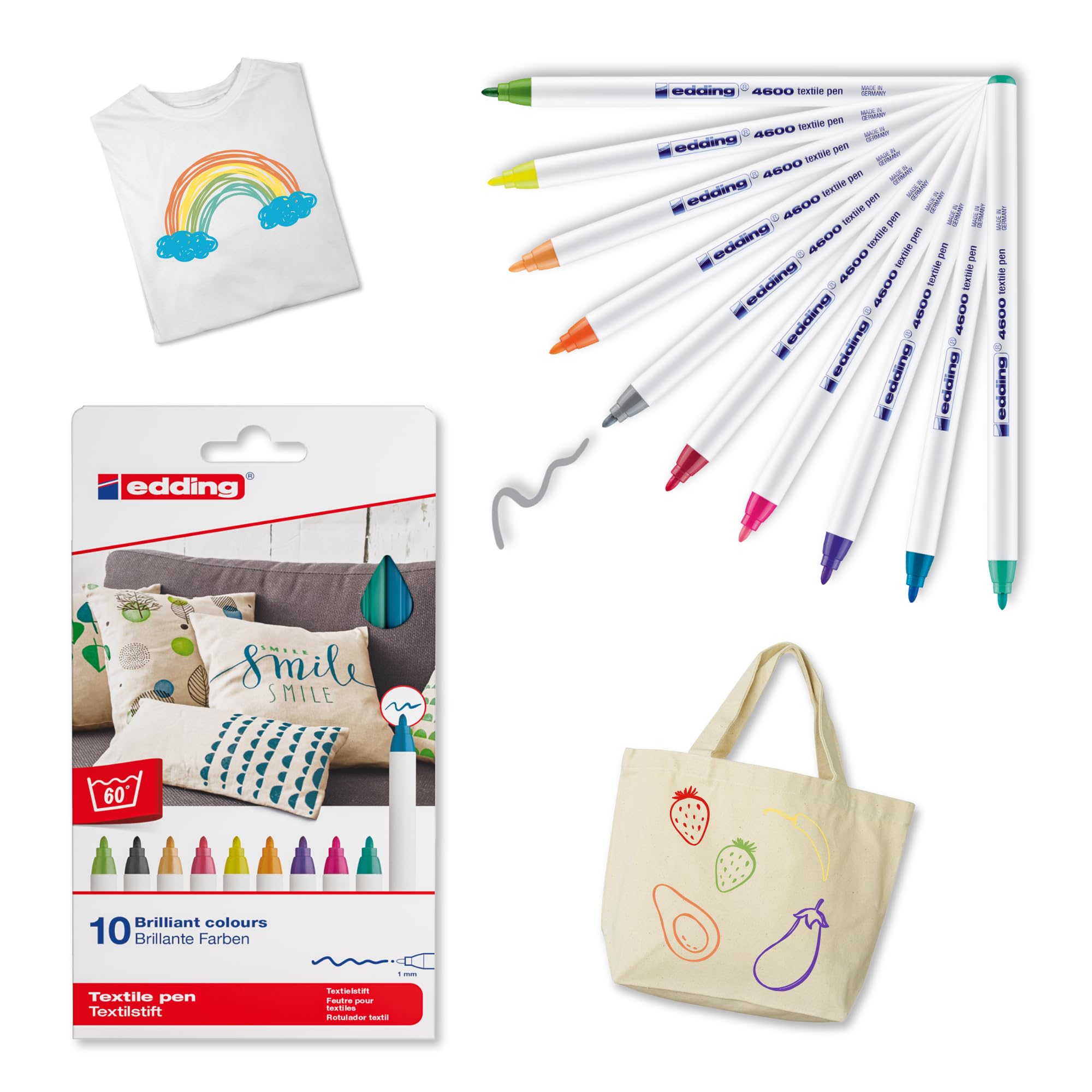 Edding 4600 Textile Marker Pens - 1mm Round Nib - Basic Colours - Wallet of 10 — image 1