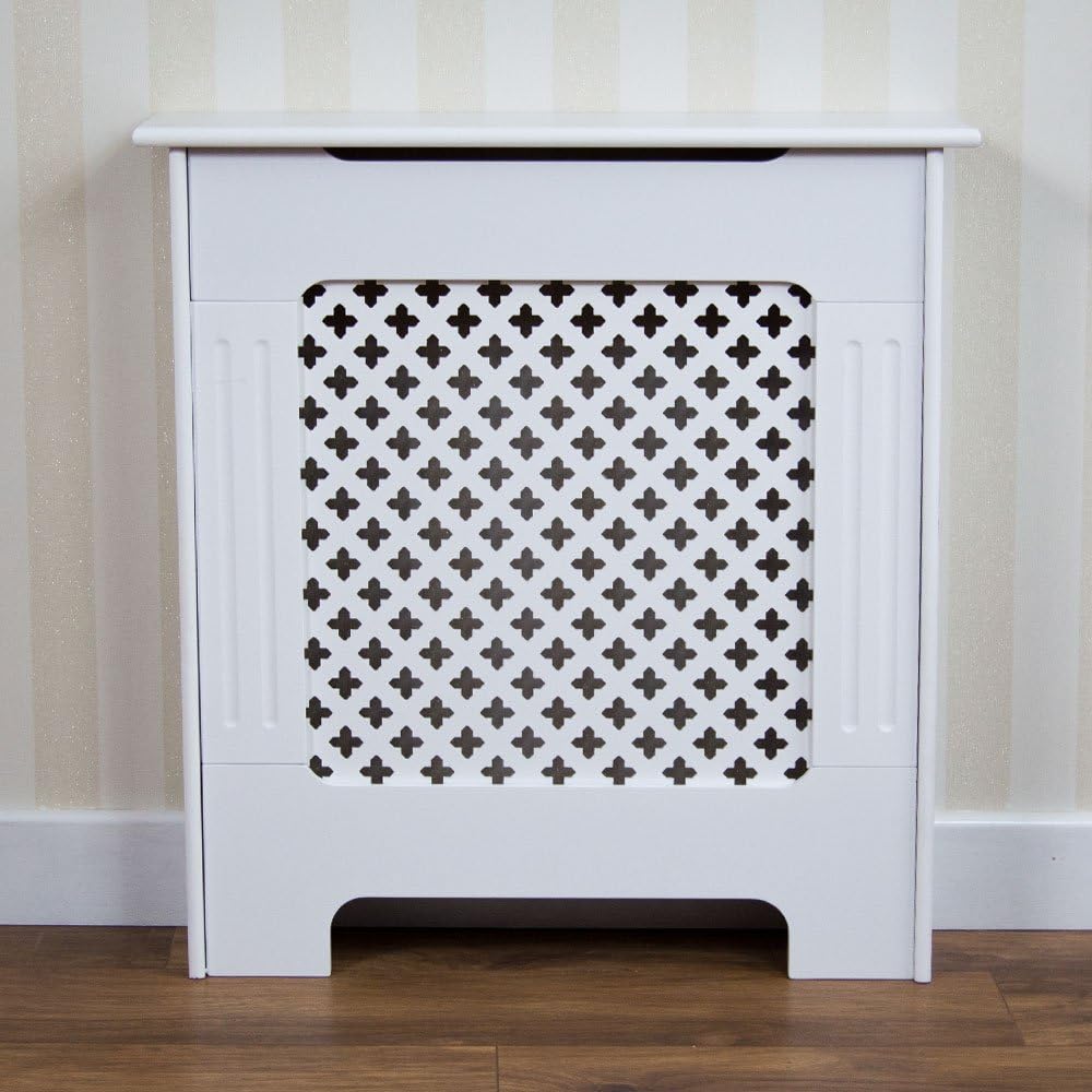 Vida Designs Oxford Radiator Cover White, Small, Traditional Cross Pattern Design For Optimal Heat Circulation, H82xW78xD19cm - Image 4
