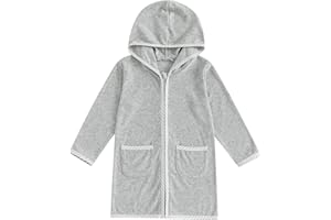 BIAYXMS Girls Boys Terry Cloth Swim Cover Up Zip Up Long Sleeve Hooded Bathing Suit Coverup Beach Pool Robe Cover-Up Kimono