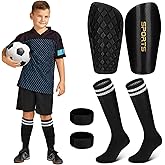 Regilt Soccer Shin Guards for Youth Kids, Shin Pads with Soccer Socks & Guard Straps, Calf Protective Gear for 6-18 Years Kids Teens Boys Girls
