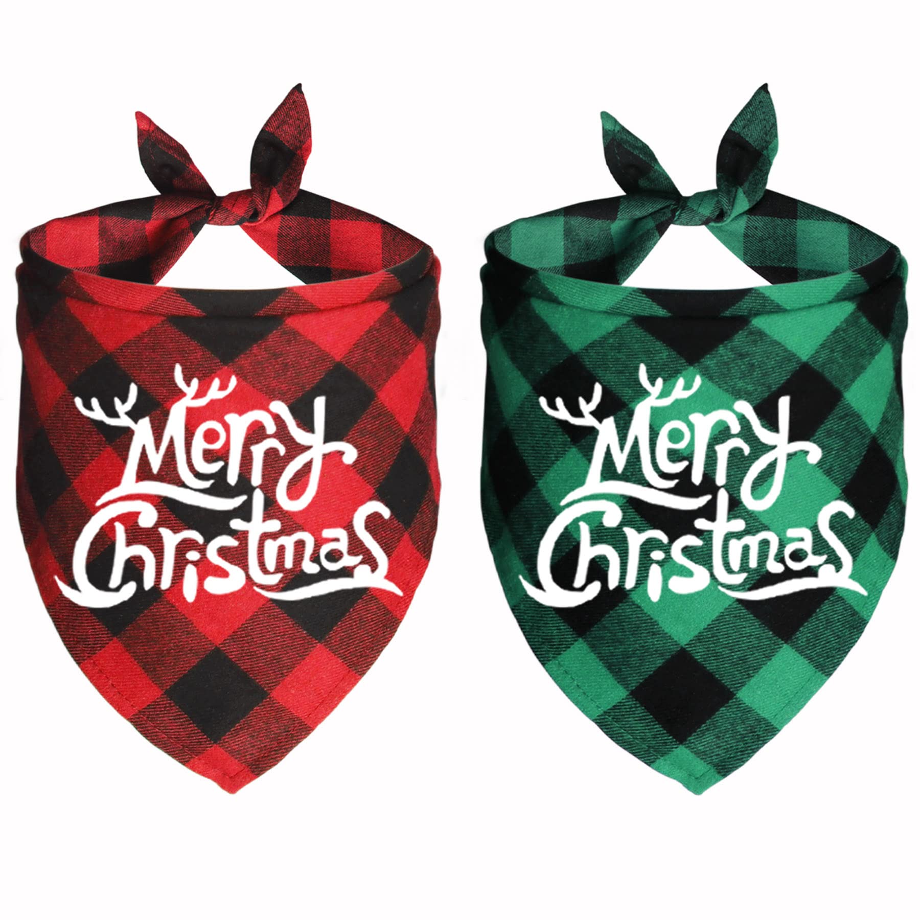 JOTFA 2 Pack Christmas Dog Bandanas, Holiday Plaid Dog Bandanas for Christmas Large Medium Dog Pet (Merry Christmas)