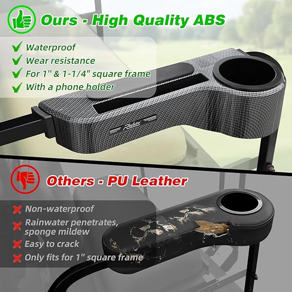 ROYKAW GOLF CART ARMREST WITH CUP HOLDER/REAR SEAT ARM RESTS FIT FOR EZGO/CLUB CAR/YAMAHA & MOST GOLF CART, UPGRADE 3RD GEN – WITH PHONE HOLDER, NO DRILLING REQUIRED, FIT 1.0″/1-1/4″ SQUARE TUBE FRAME