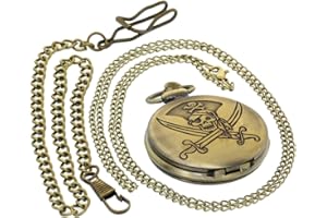FOBTIME Bronze Vintage Brass Antique Case Pocket Watch Fob Watch for Men Women with 1 PC Necklace Chain 1 PC Clip Key Rib Chain