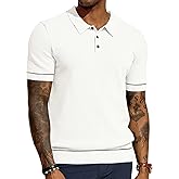 PJ PAUL JONES Mens Knit Polo Shirts Short Sleeve Textured Polo Shirts Sretchy Regular Fit