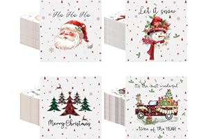 Fulmoon 200 Pcs Christmas Cocktail Paper Napkins Disposable 2 Ply Santa Beverage Napkins Decoupage Xmas Tree Towel for Christmas Party Dinner Table Supplies (Classic Style)