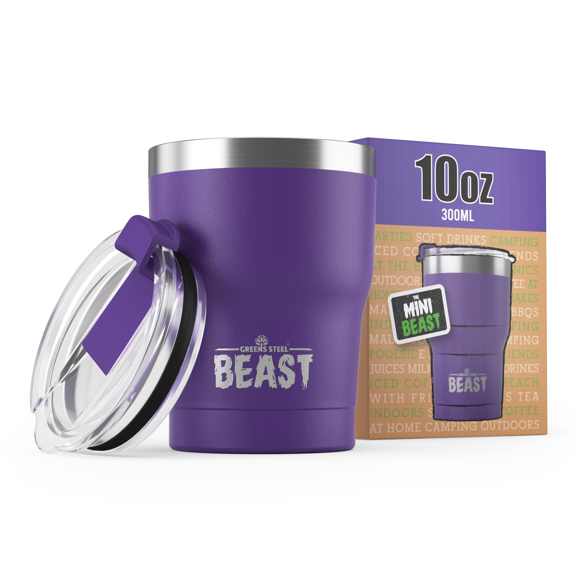 Beast Tumbler - 300 ml (10 oz), Deep Purple | Reusable Stainless Steel, Vacuum Insulated Cup | Double Wall Travel Flask Perfect for Hot or Iced Coffee | BPA Free
