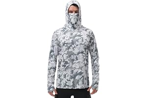FISHEAL Men's Performance Fishing Hoodie Shirt - UPF 50+ Sun Protection Long Sleeve Thumbholes Shirts with Neck Gaiter