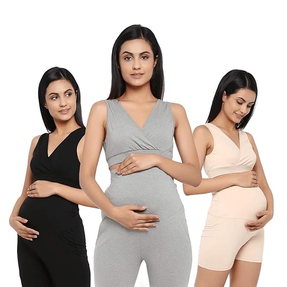 Women's Crossover Maternity & Nursing Bra Pack of 3 - Grey, Skin & Black