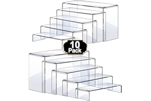 Aheroi Large Acrylic Risers, 10 Pcs 2 Set(7”L~8”L~9”L) Riser Display Shelf, Clear Rectangular Display Stands Set, Transparent Shelves for Decor, Showcase Holder for Cupcake