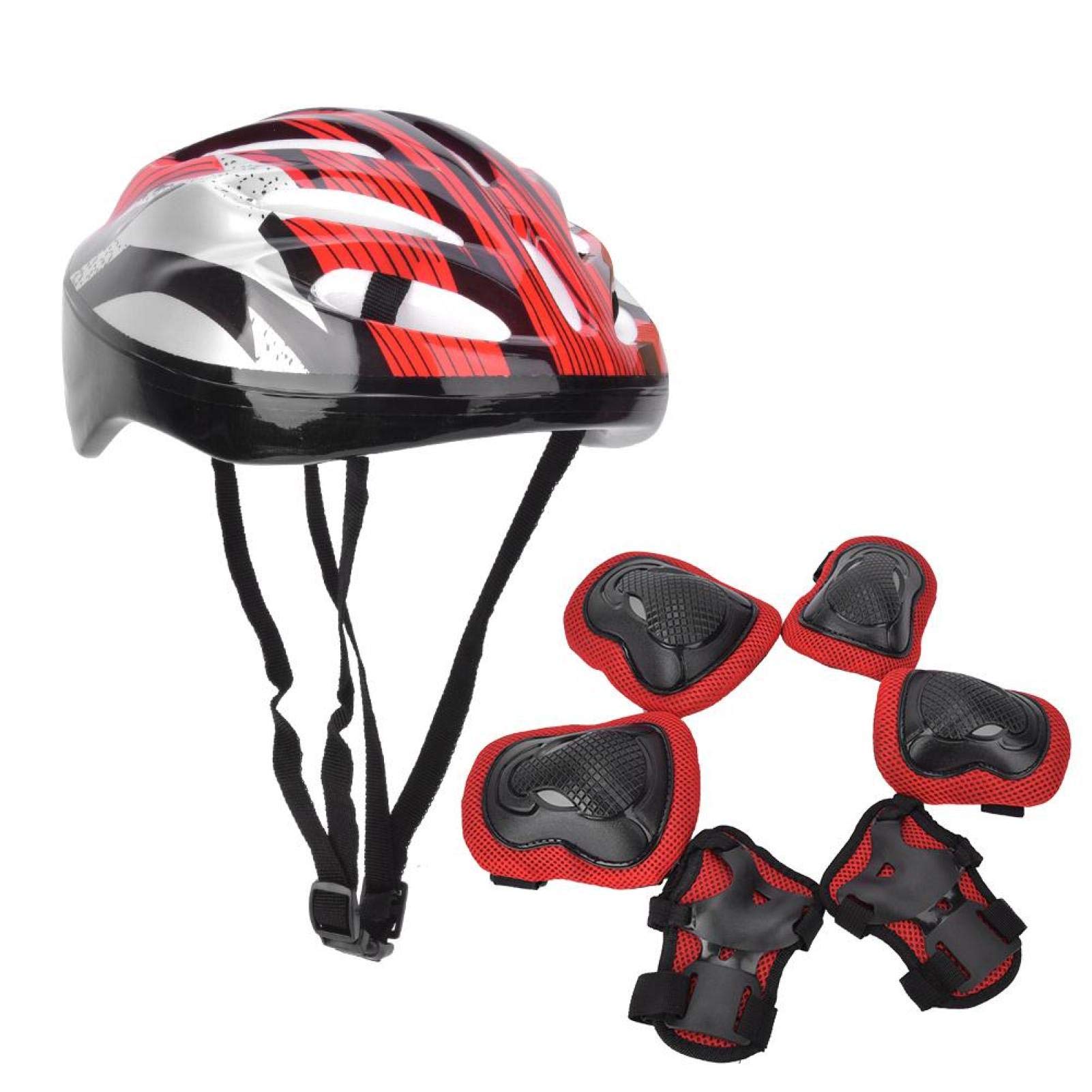 Adult Gear Set, Elbow Pads + Gloves + Helmet 7Pcs Gear Set, Gear Set Knee Pads for Roller Skates Scooter Riding(red, Adult models)