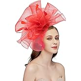Z&X Sinamay Fascinator Hat Floral Feather Pillbox Derby Hats for Women Wedding Tea Party with Headband Clip