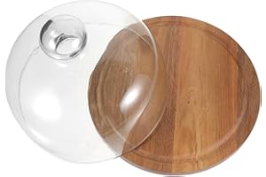 TOYANDONA Wooden Cake Stand with Glass Dome Lid 18cm Acacia Cake Plate Medium Size Dustproof Dessert Display