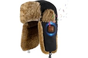 BOYISEN Bluetooth Trapper Winter Hat, 24.4" Russian Ushanka Hat with Removable Hidden Headphones, Faux Fur, Ear Flaps, Washable, Black, Gift for Men