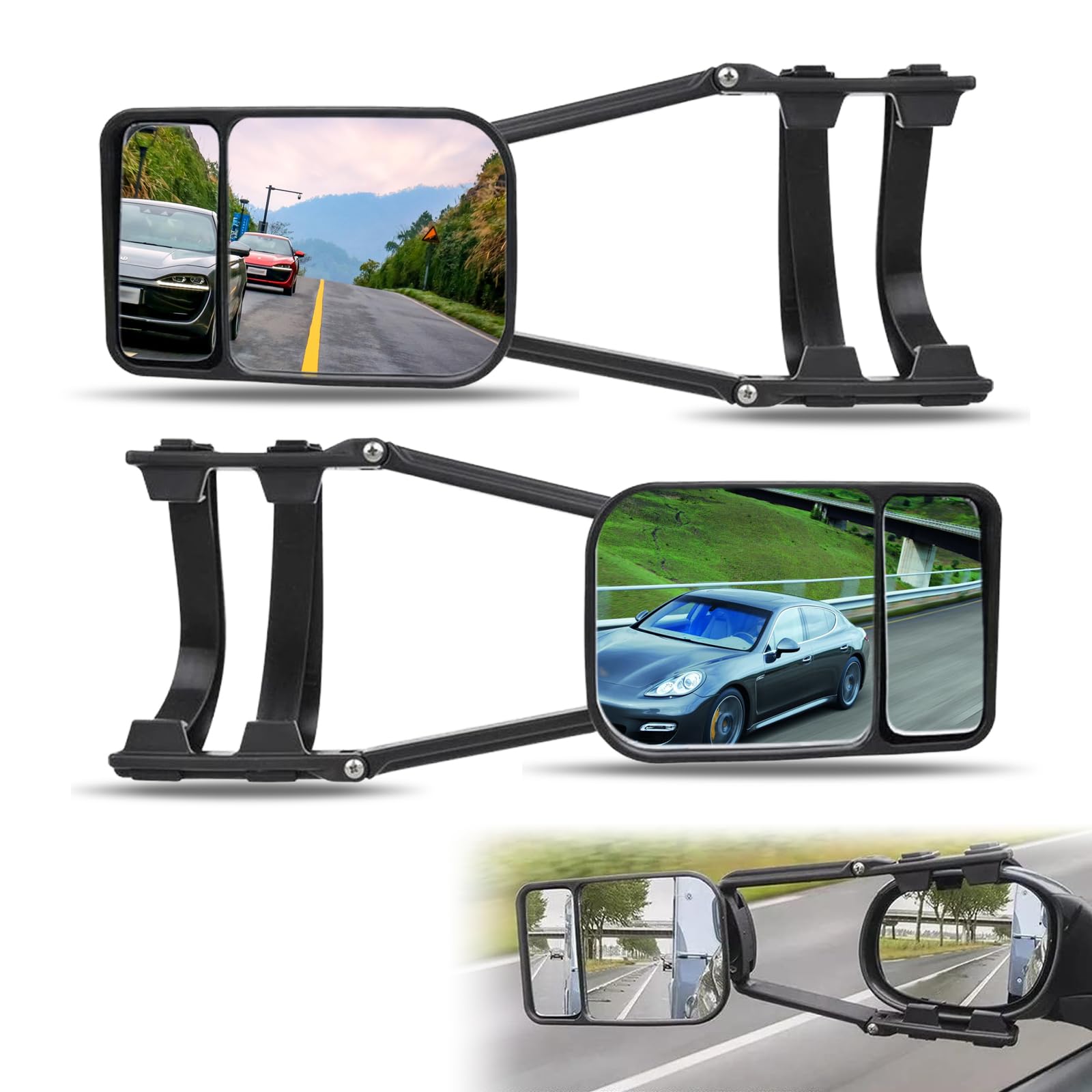 Photo 1 of Sodcay 2 PCS Traction Car Rear View Mirror, 360 Degree Rotation Towing Mirror, Adjustable Dual View, Universal Tow Mirrors, for Car Truck (Black)