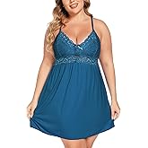 Ababoon Plus Size Lingerie for Women Lace Modal Chemises Nightgown V-Neck Full Slip Babydoll Sleepwear Size 16-24 Plus
