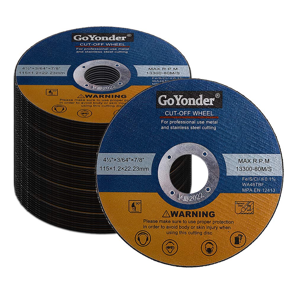 GoYonder 115 x 1.2mm Ultra Thin Stainless Steel Cutting Discs for Angle Grinder,4.5" Cutting Blades for Metal,Stainless Steel Pipes,Steel Cables, and Non-ferrous Metals Pack of 50 (Blue)