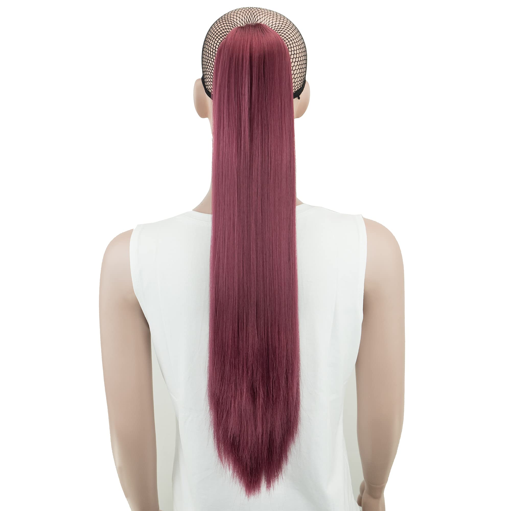 IMISSU Thick Straight Jaw Claw Ponytail Hair Pieces Extensions Pony Tail Clip in Hairpiece 24 Inches (Straight Burgundy)
