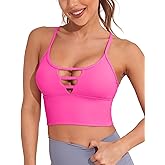 AngiMelo Longline Sports Bras for Women High Support Strappy Push Up Workout Tops Built in Bra Padded Crop Yoga Tank Top