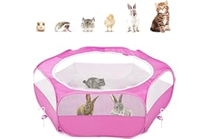 Pawaboo Small Animals Playpen, Waterproof Small Pet Cage Tent with Zippered Cover, Portable Outdoor Yard Fence with 3 Metal Rod for Chick/Kitten/Puppy/Guinea Pig/Rabbits/Hamster/Chinchillas,Magenta