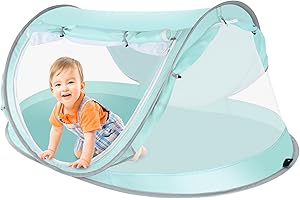 ISILER Baby Beach Tent, UPF 50+ Anti-UV Pop Up Sun Shelter for Beach, Portable Baby Travel Tent with Bug-Proof Ultra-Fine Mesh, Indoor Baby Play Tent, Easy Setup and Fold Into a Carrying Bag