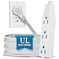BindMaster 15 Feet Extension Cord/Wire, 3 Prong Grounded, 3 outlets, Angled Flat Plug, White