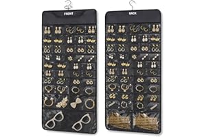 FOREGOER Hanging Jewelry Organizer with 88 Zippered Pockets, Dustproof Foldable for Travel, Accessories Organizer for Holding Jewelries, Earring Organizers and Storage (Black)