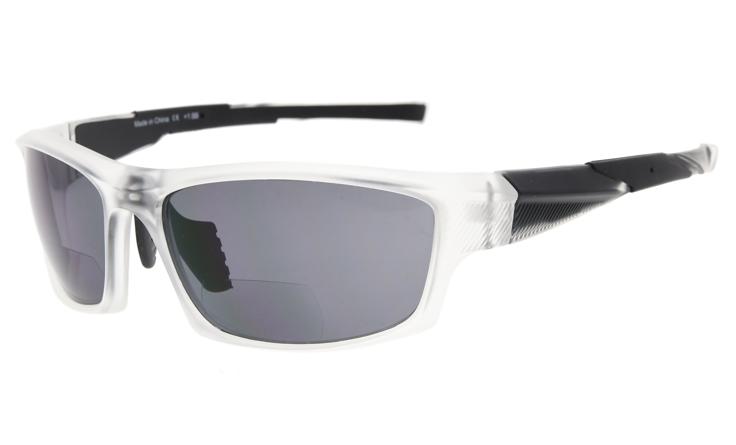 Eyekepper TR90 Sports Bifocal Sunglasses Baseball Running Fishing Driving Golf Softball Hiking Readers (Matte Transparent, 2.00)