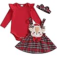 Christmas Baby Girl Outfit Newborn Cute Elk Fly Sleeve Romper Overall Dress Infant Girls Fall Winter Skirt Set