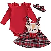 Frietlebird Newborn Baby Girl Fall Winter Outfits Thanksgiving Christmas Outfit Long Sleeve Romper Suspender Skirt Set 3Pcs
