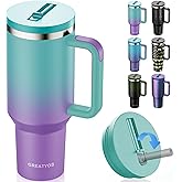 Greatyos 40 oz Tumbler with Handle and Flip Straw Lid - Upgraded Insulated Traveler Tumblers with Lids Straws Vacuum Leak Proof Stainless Steel 40oz Cup Mug Gifts for Men Women Him Her (Fairyland)